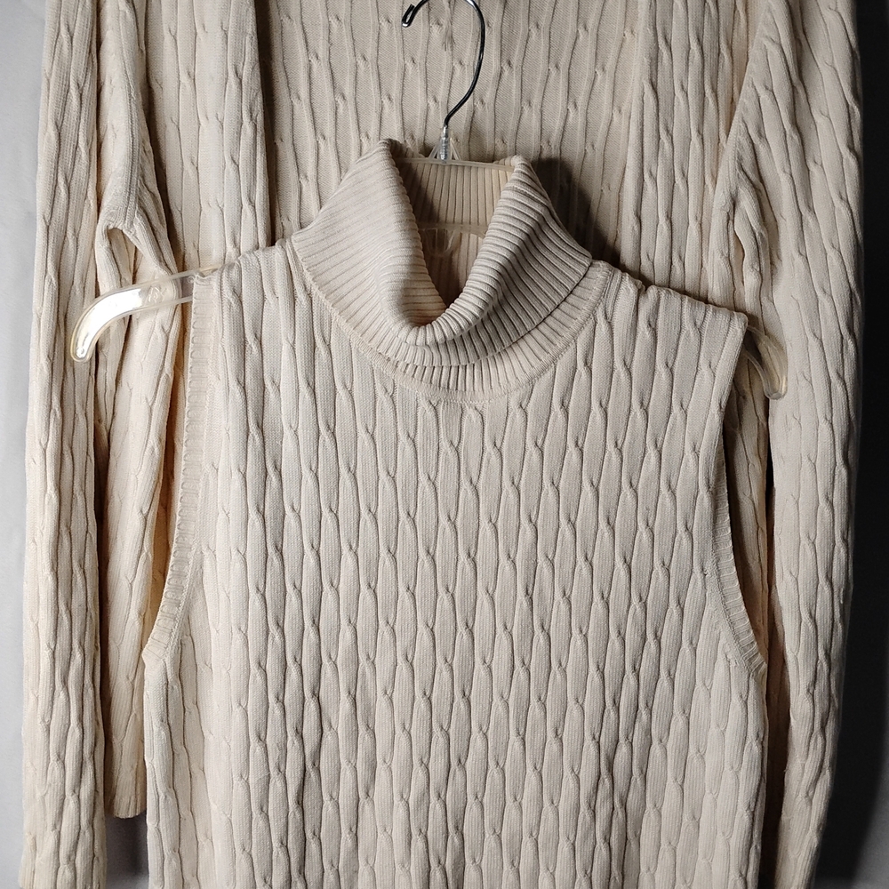 Neiman Marcus Silk Cream Cardigan Twinset Cowl Neck Sweater